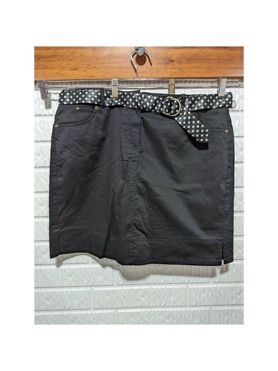 Bamboo Traders Dresses & Skirts - Bamboo Trader Size 14 Black Stretch Denim Skirt with Polka Dot Belt